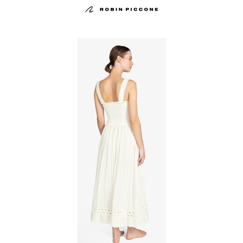 Women's Robin Piccone Jo Smocked Long Dress Size S Off White - Picture 4 of 8